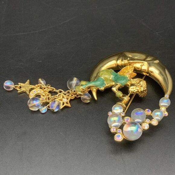 Vintage Kirks Folly Pipedream Fairy Moon Bubbles Charm Rhinestone Pin Brooch - Picture 4 of 10